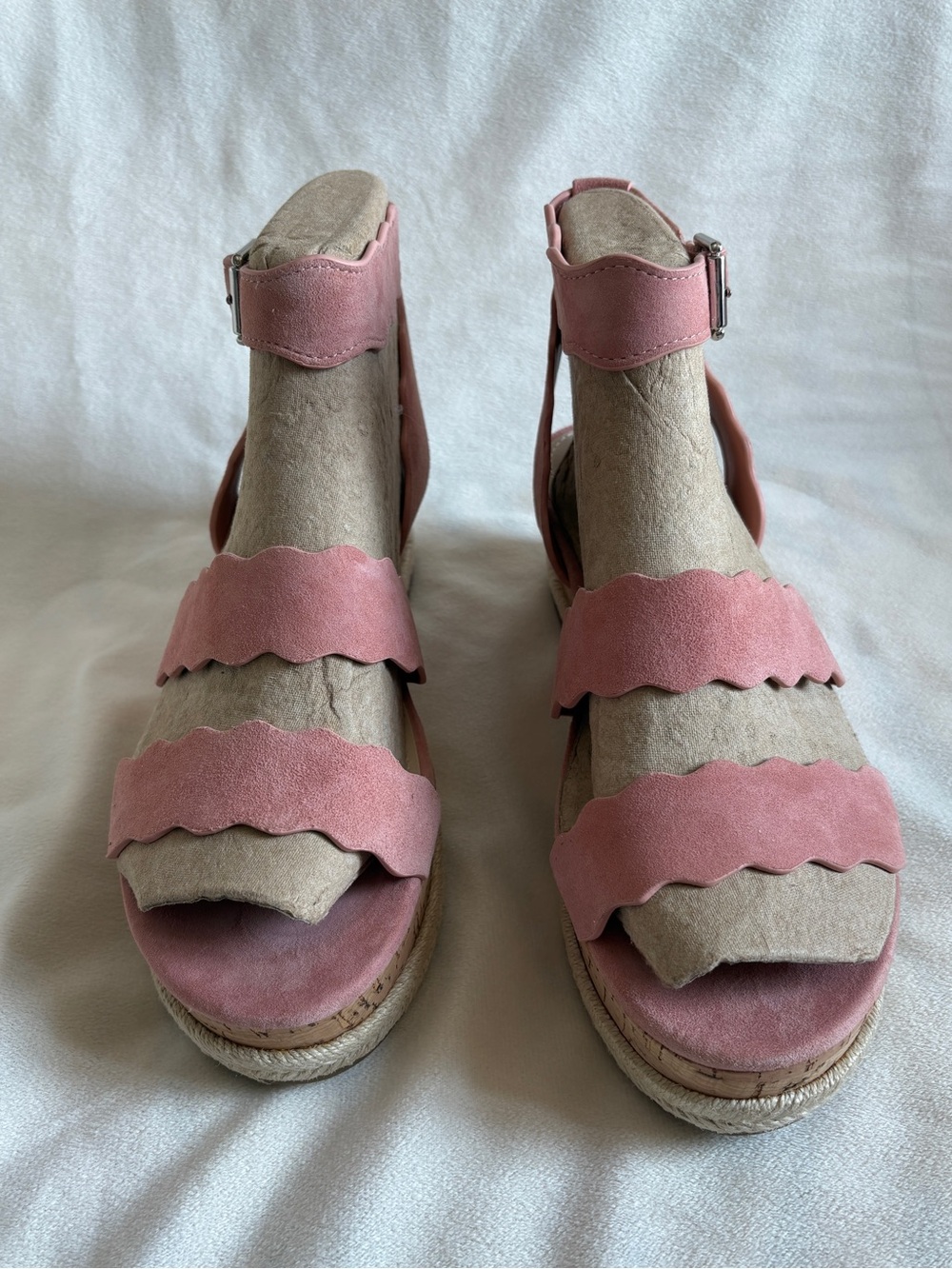 Marc Fisher Women’s Scalloped Pink Espadrille Wedge Sandals Size 9 Brand New